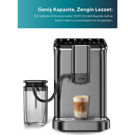 Kumtel LatteNow HCM-02 Fully Automatic Espresso Machine with Coffee Grinder, 1350 W - MALLTURK