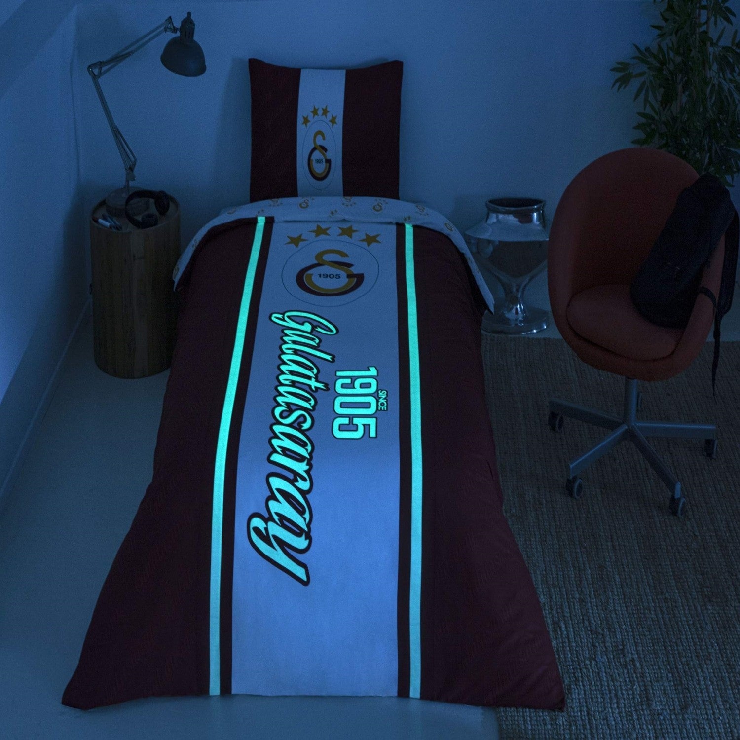 Tac Lisansli Galatasaray 1905 Glow Single Cotton Duvet Cover Set - MALLTURK