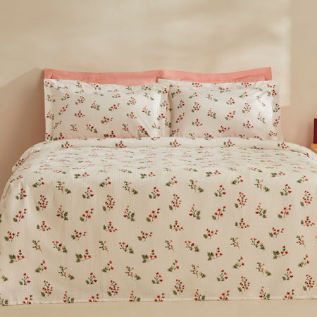 Karaca Home Silvie 100% Cotton Double Bed Quilted Bedding Set Red - MALLTURK