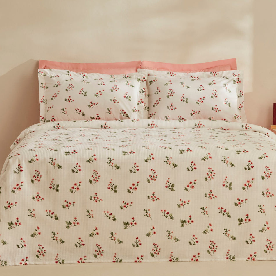 Karaca Home Silvie 100% Cotton Double Bed Quilted Bedding Set Red - MALLTURK