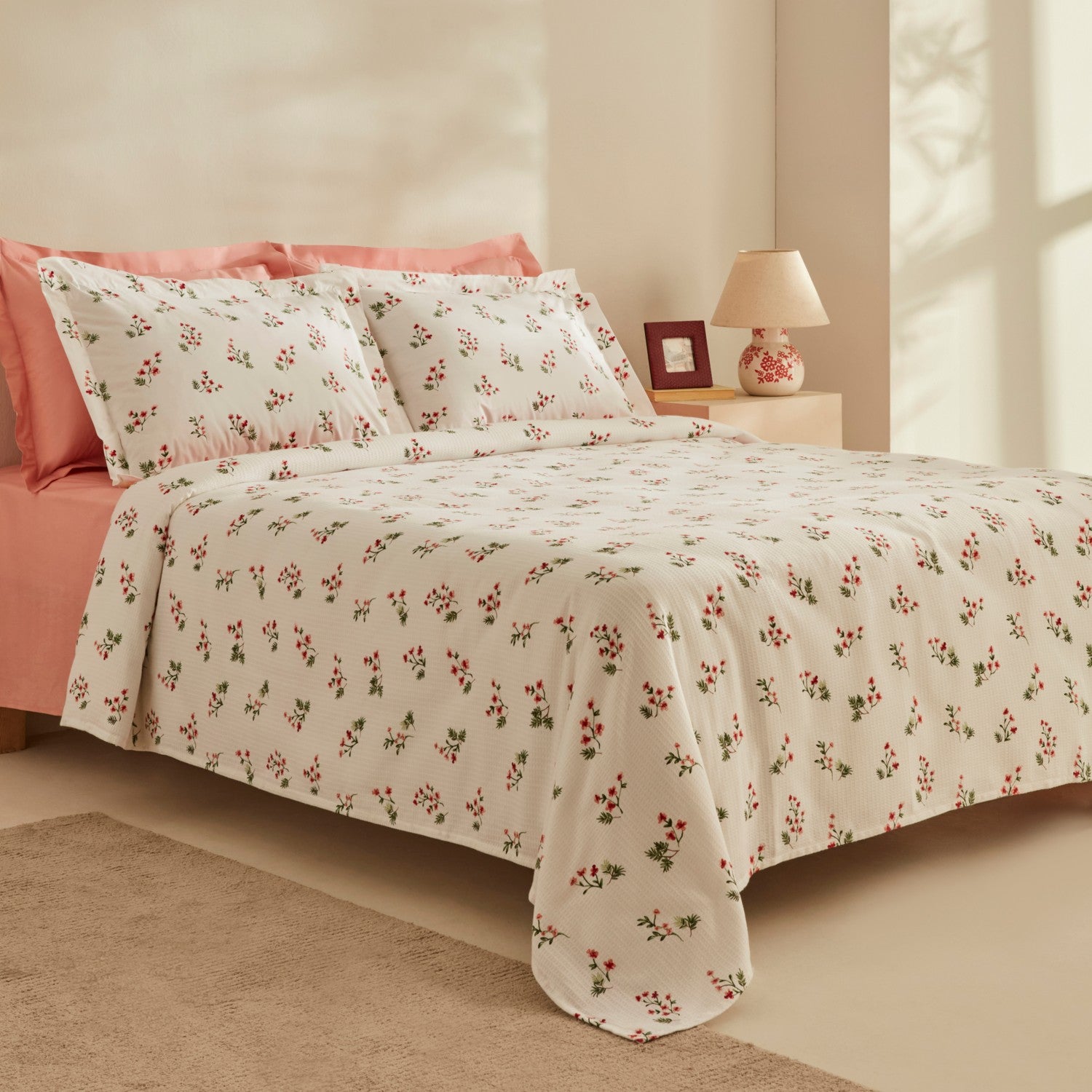 Karaca Home Silvie 100% Cotton Double Bed Quilted Bedding Set Red - MALLTURK