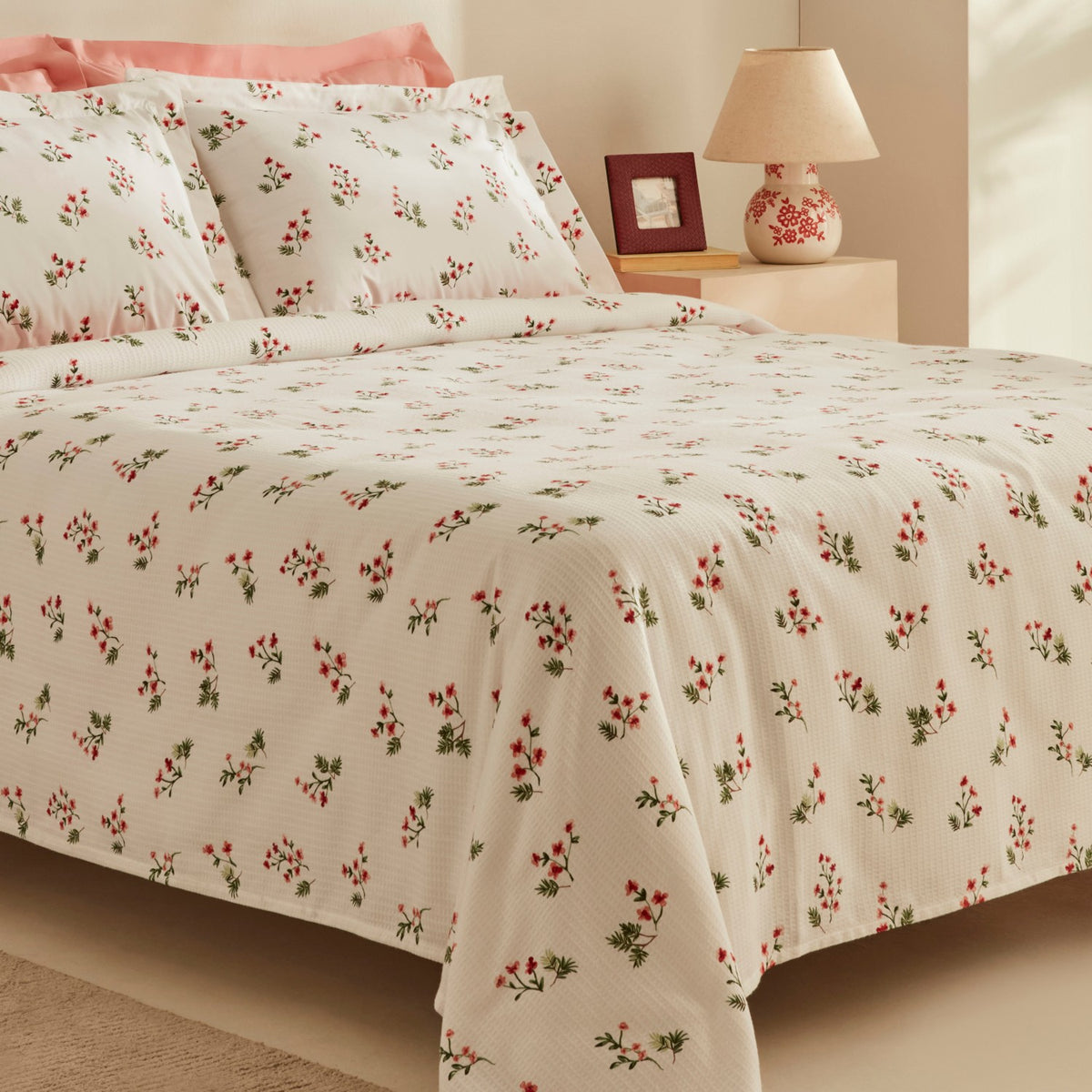 Karaca Home Silvie 100% Cotton Double Bed Quilted Bedding Set Red - MALLTURK