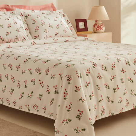 Karaca Home Silvie 100% Cotton Double Bed Quilted Bedding Set Red - MALLTURK