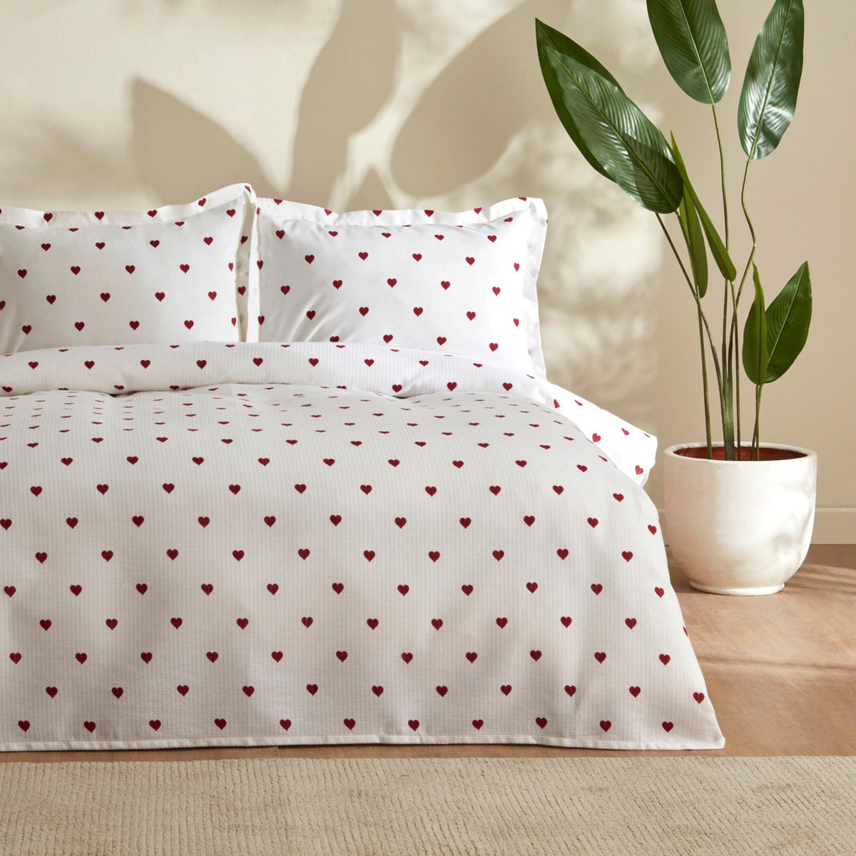 Karaca Home Amour Heart Pattern 100% Cotton Double Bed Quilted Bedding Set Red - MALLTURK