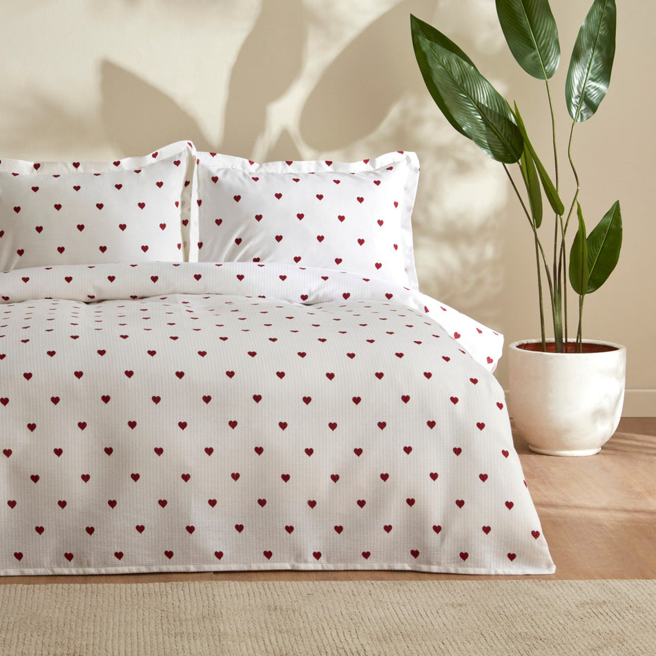 Karaca Home Amour Heart Pattern 100% Cotton Double Bed Quilted Bedding Set Red - MALLTURK