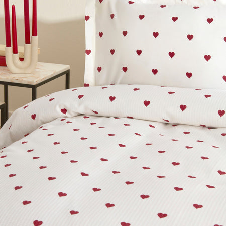 Karaca Home Amour Heart Pattern 100% Cotton Double Bed Quilted Bedding Set Red - MALLTURK