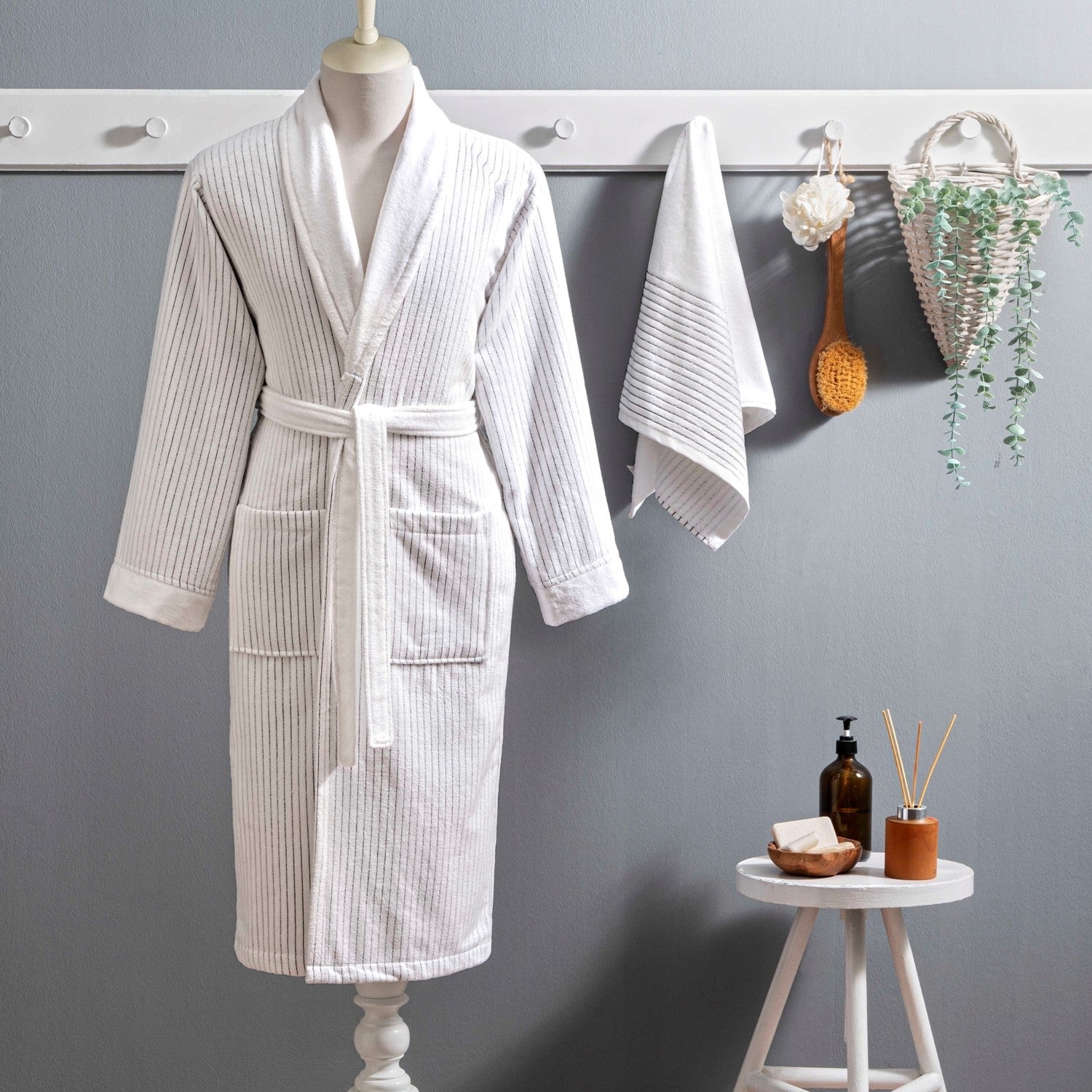 Tac Ritmo Cotton L/XL Bathrobe Set White - MALLTURK