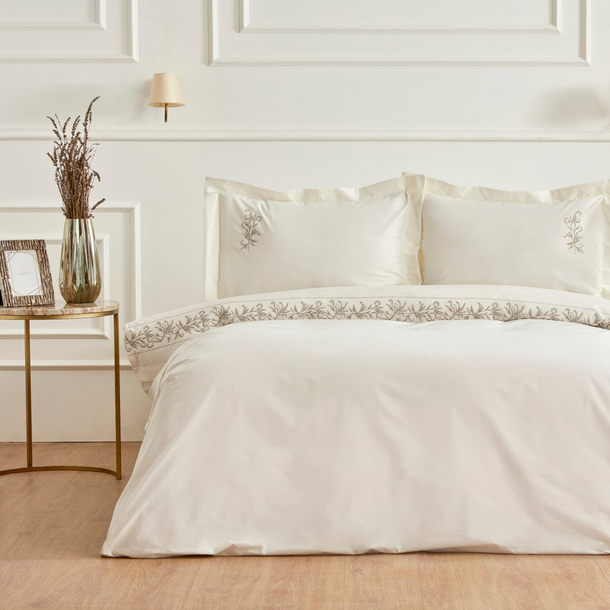 Karaca Home Maisa Double Embroidered Duvet Cover Set Beige - MALLTURK