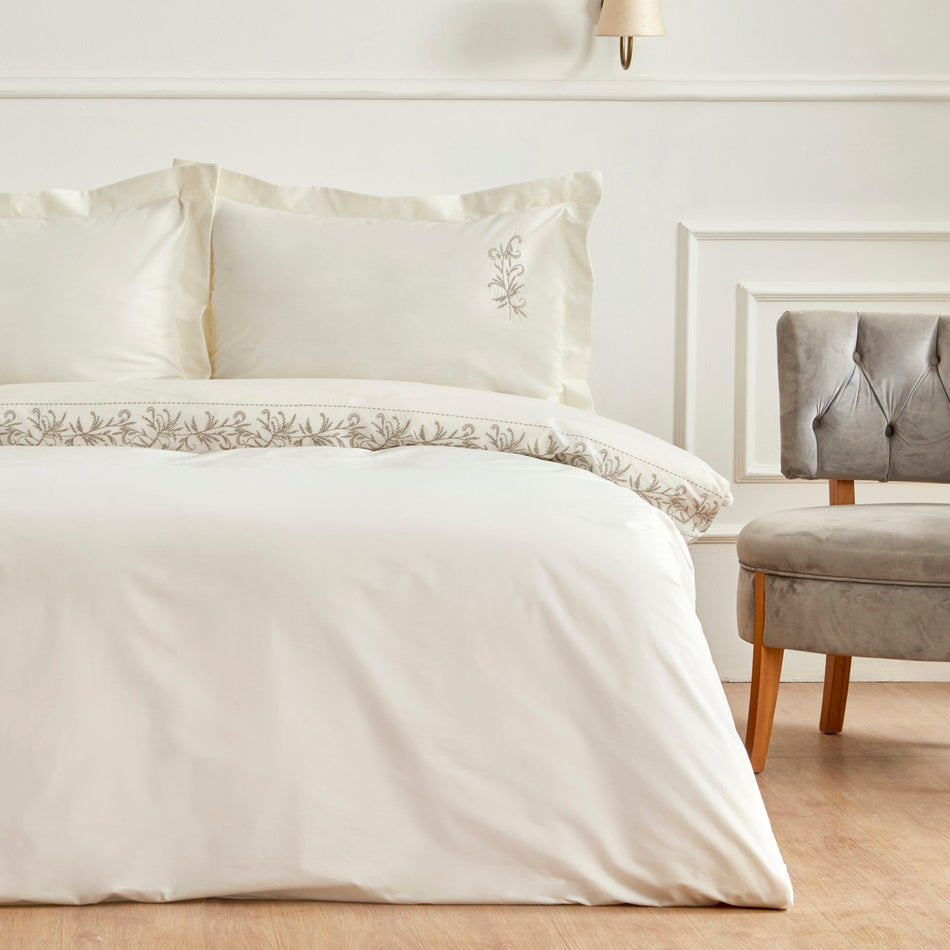 Karaca Home Maisa Double Embroidered Duvet Cover Set Beige - MALLTURK