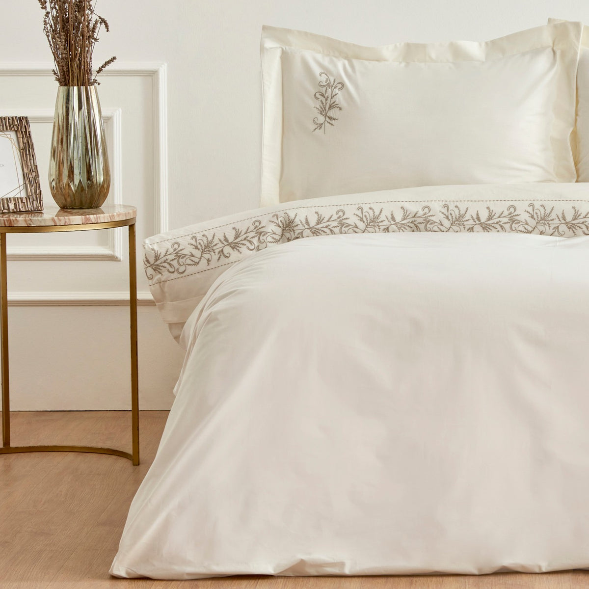 Karaca Home Maisa Double Embroidered Duvet Cover Set Beige - MALLTURK