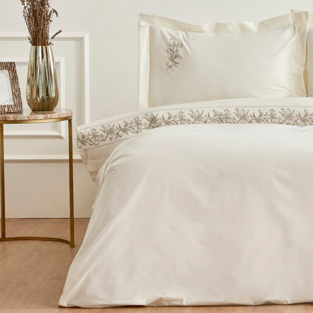 Karaca Home Maisa Double Embroidered Duvet Cover Set Beige - MALLTURK