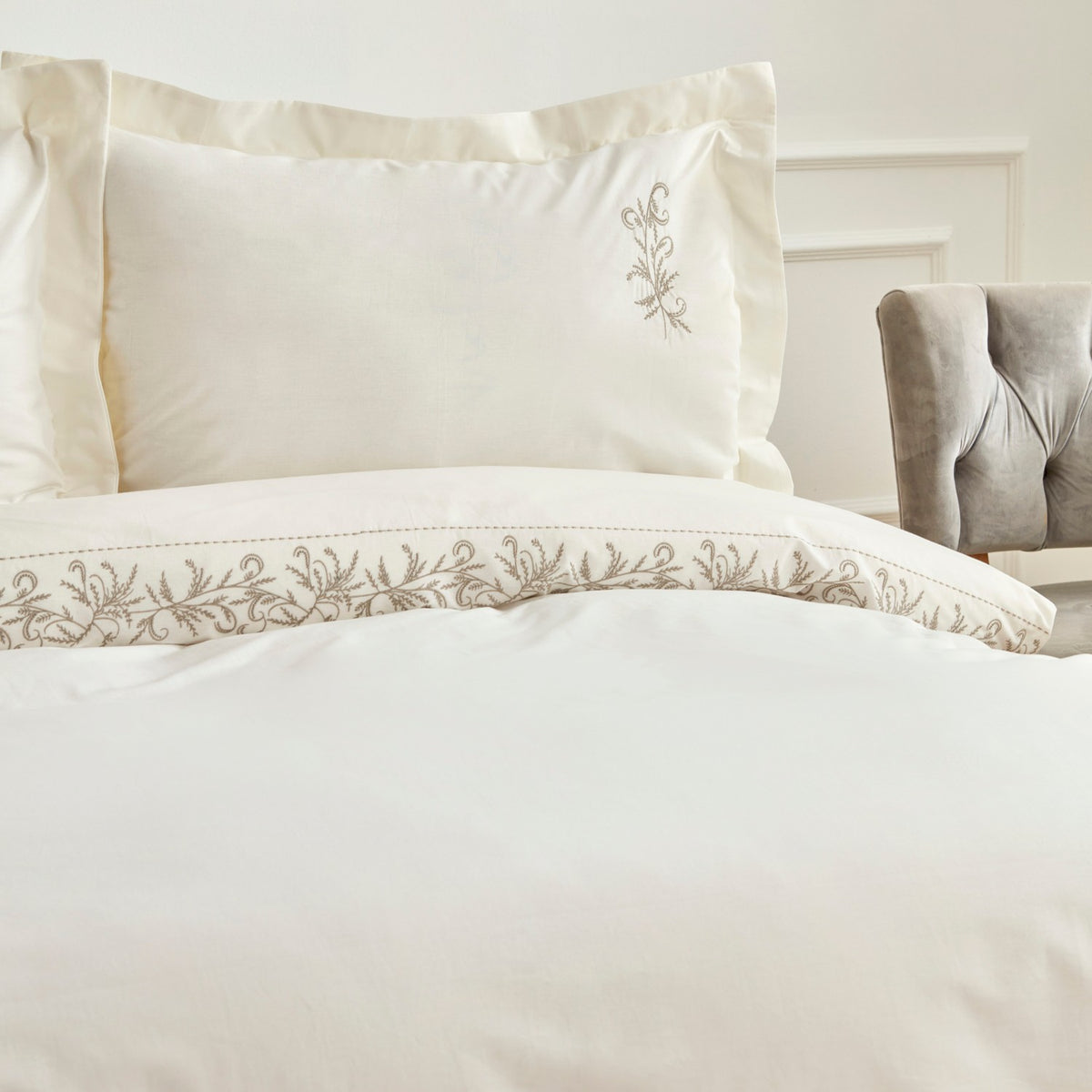 Karaca Home Maisa Double Embroidered Duvet Cover Set Beige - MALLTURK