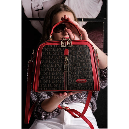 Just Polo Women's Red 4-Compartment Adjustable Long Strap Hand and Shoulder Bag JPM2057 Red Brown - MALLTURK