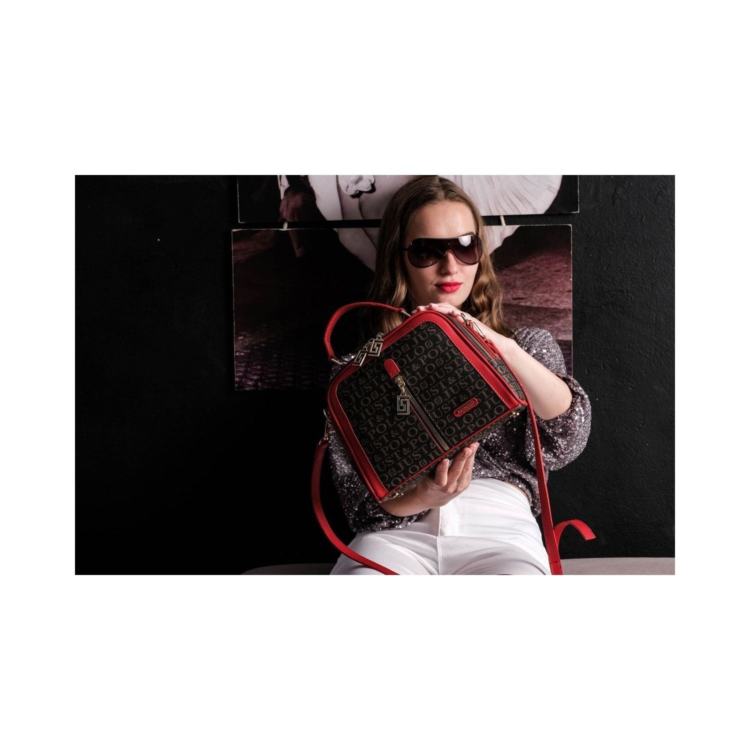 Just Polo Women's Red 4-Compartment Adjustable Long Strap Hand and Shoulder Bag JPM2057 Red Brown - MALLTURK