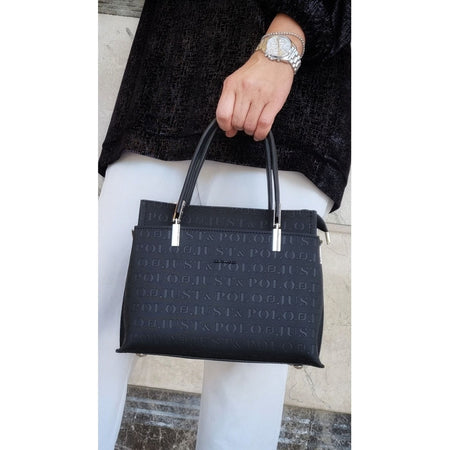 Just Polo Women's Black 5-Compartment Embossed Hand and Shoulder Bag JPM4045 Black - MALLTURK