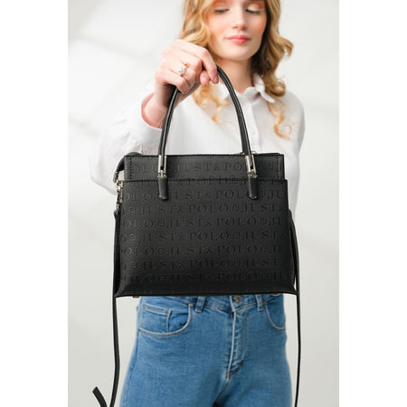 Just Polo Women's Black 5-Compartment Embossed Hand and Shoulder Bag JPM4045 Black - MALLTURK