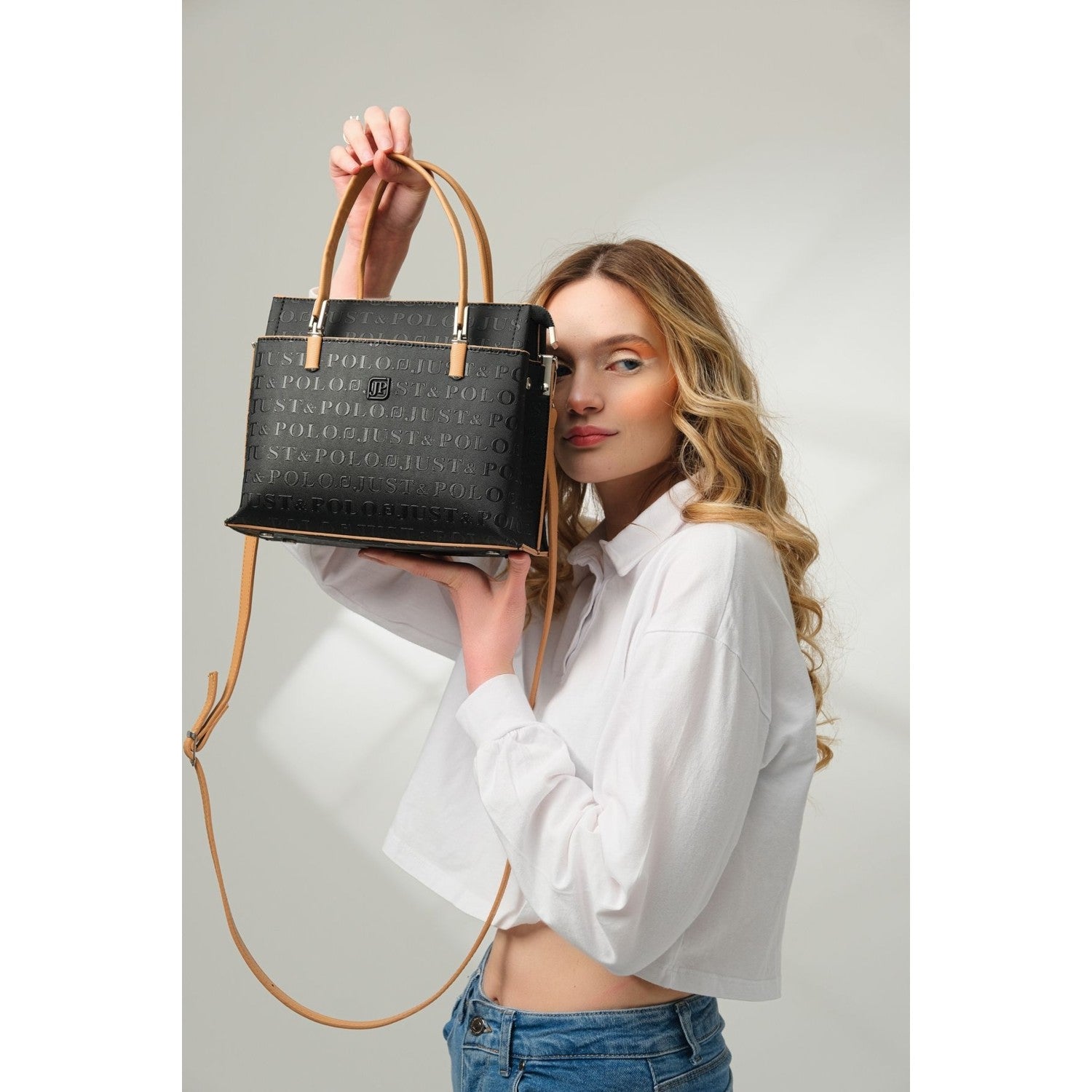 Just Polo Women's 5-Compartment Embossed Hand and Shoulder Bag JPM4045 Women's Bag - MALLTURK