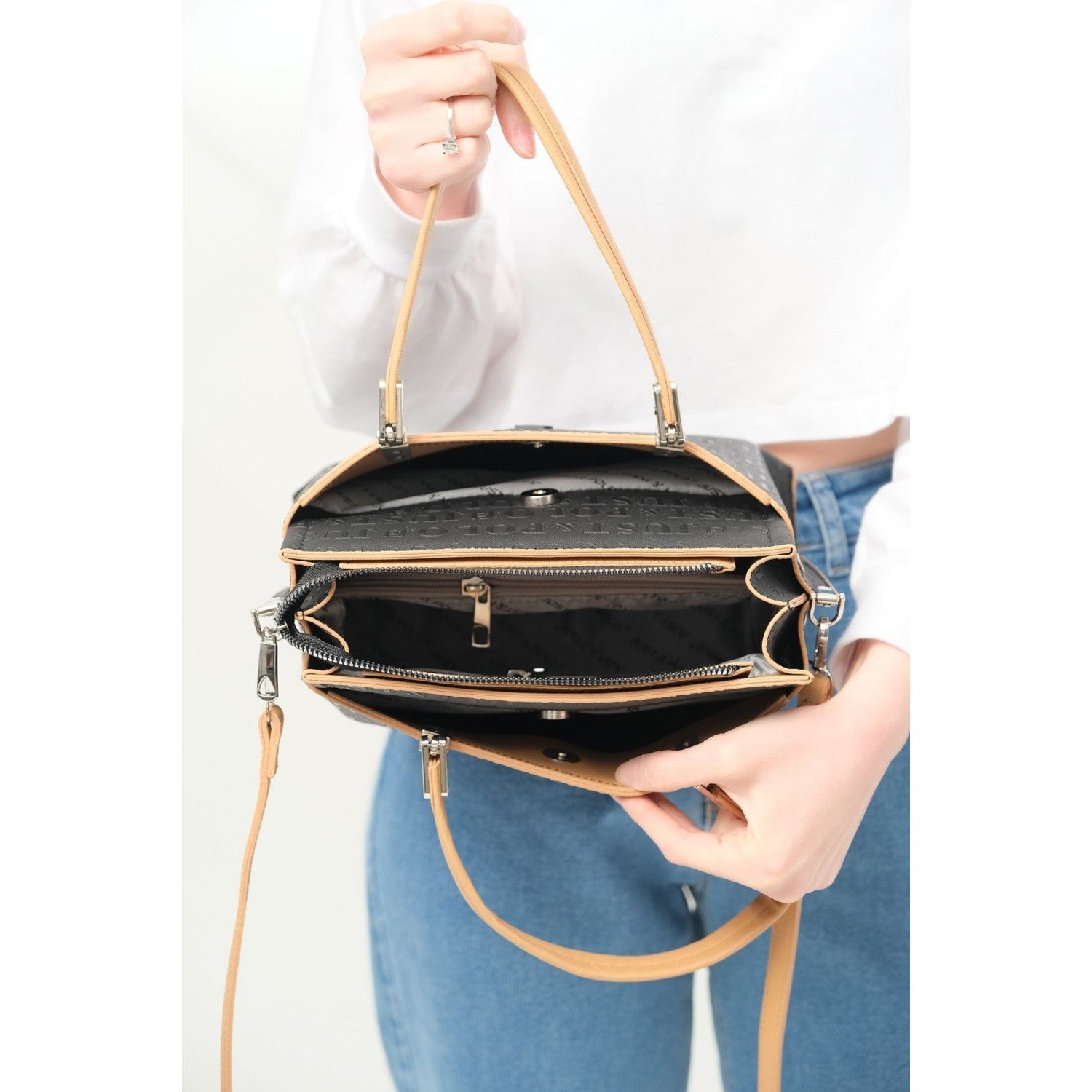 Just Polo Women's 5-Compartment Embossed Hand and Shoulder Bag JPM4045 Women's Bag - MALLTURK