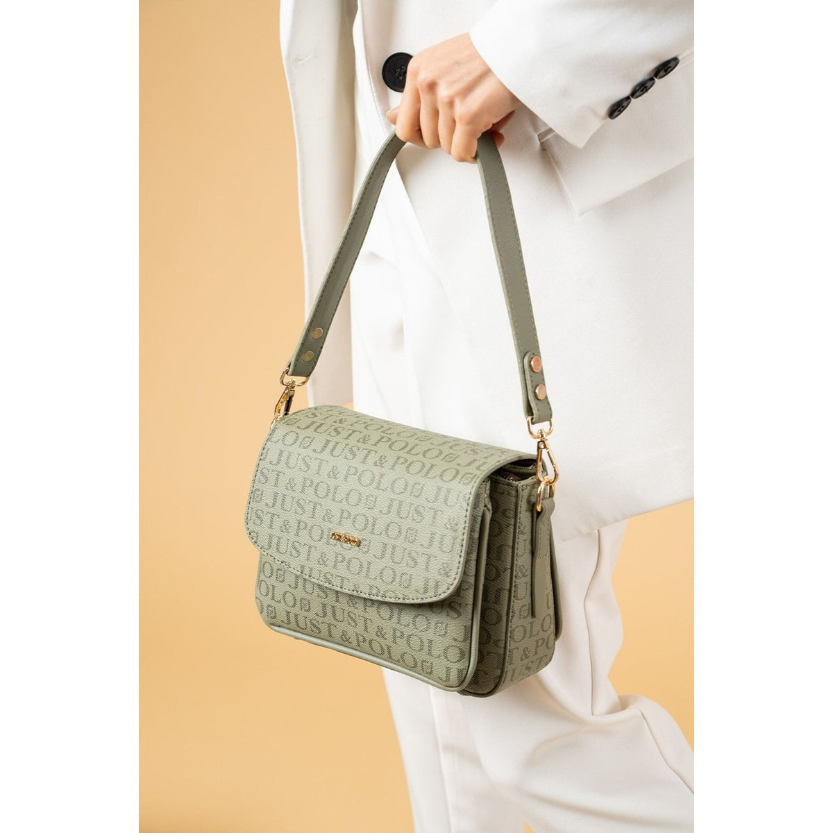 Just Polo Women's White Two-Strap 3-Compartment Shoulder and Crossbody Bag JPS2185 White - MALLTURK