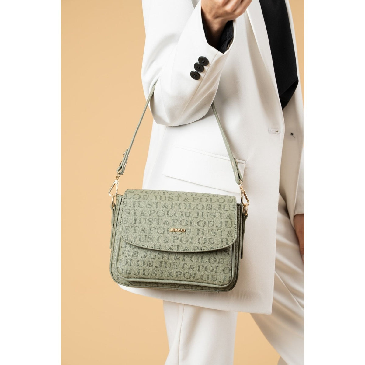 Just Polo Women's White Two-Strap 3-Compartment Shoulder and Crossbody Bag JPS2185 White - MALLTURK