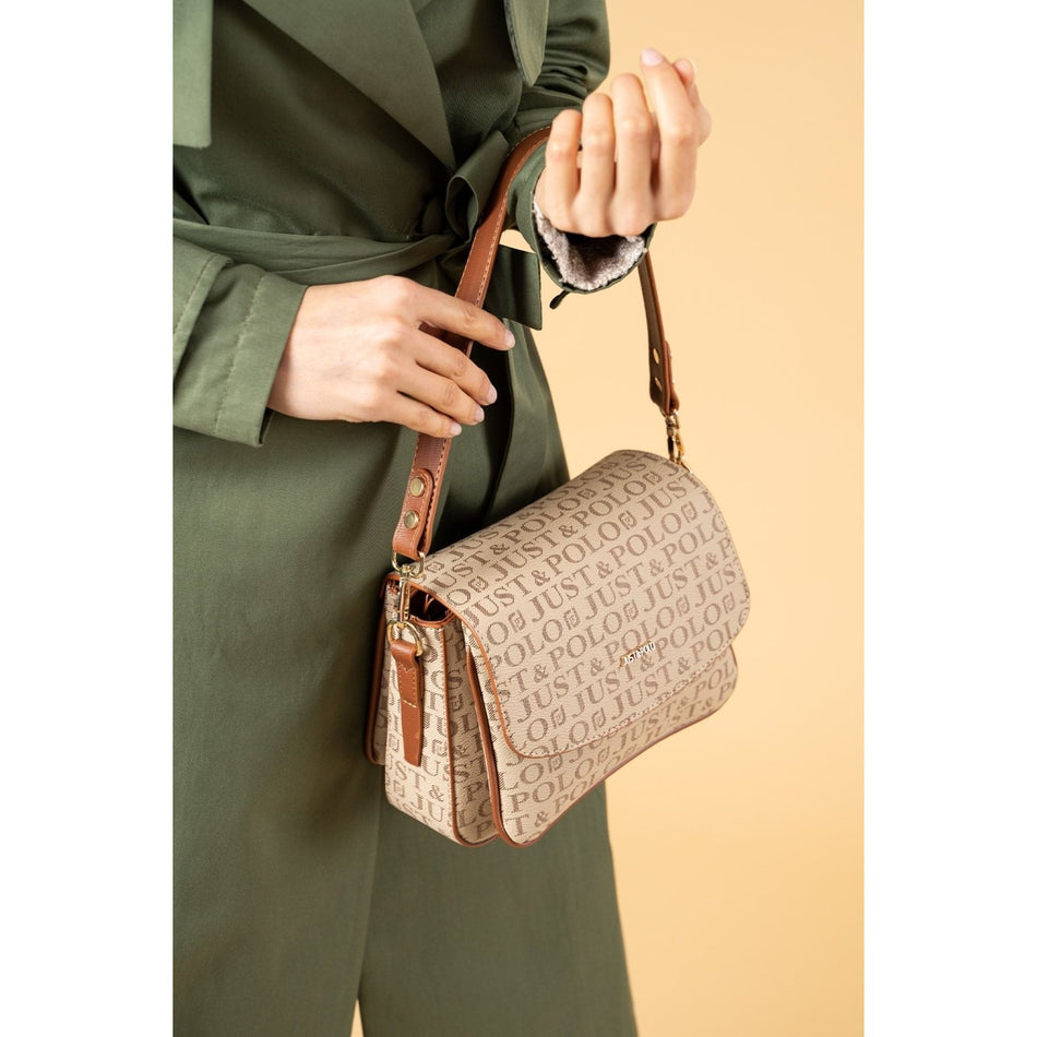 Just Polo Women's Sand Tan Two-Strap 3-Compartment Shoulder and Crossbody Bag JPS2185 Sand Tan - MALLTURK