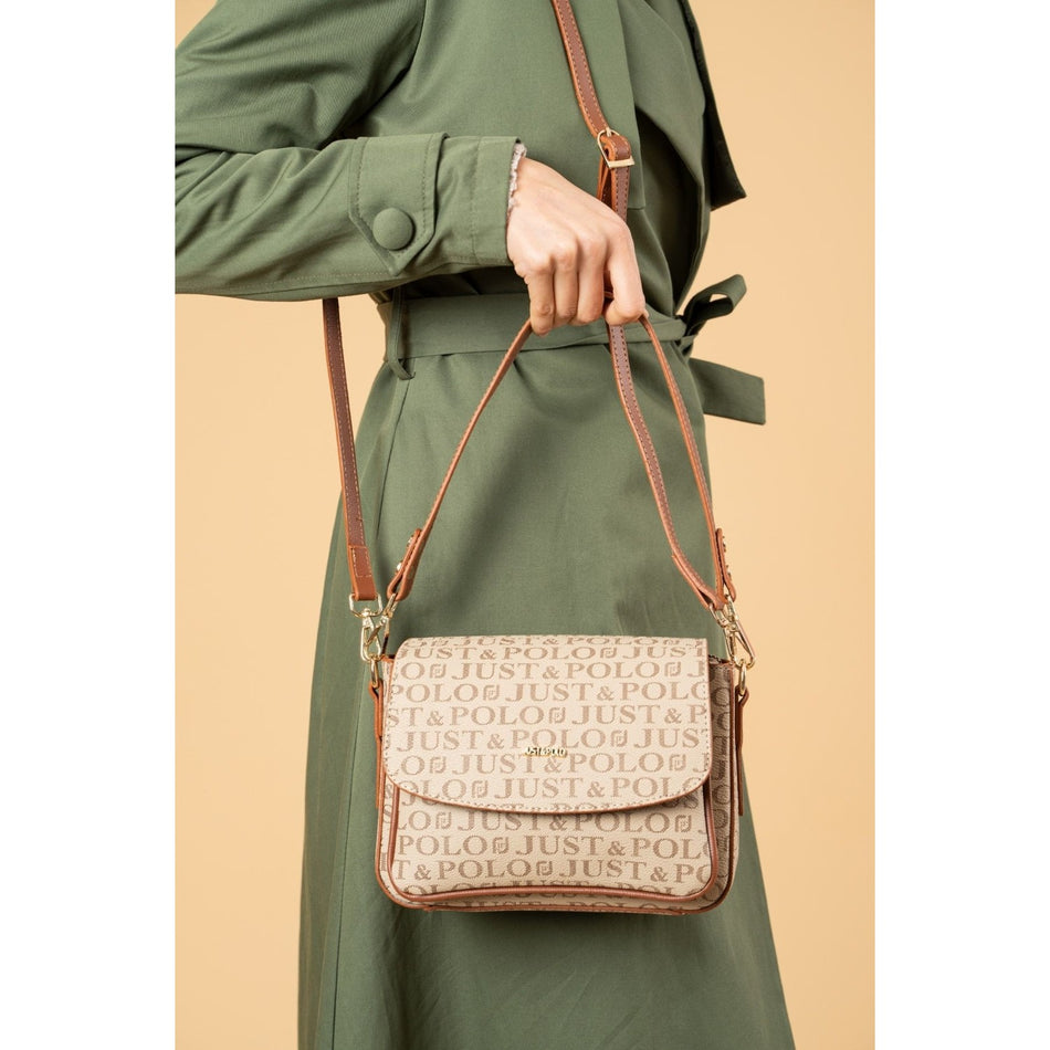 Just Polo Women's Sand Tan Two-Strap 3-Compartment Shoulder and Crossbody Bag JPS2185 Sand Tan - MALLTURK