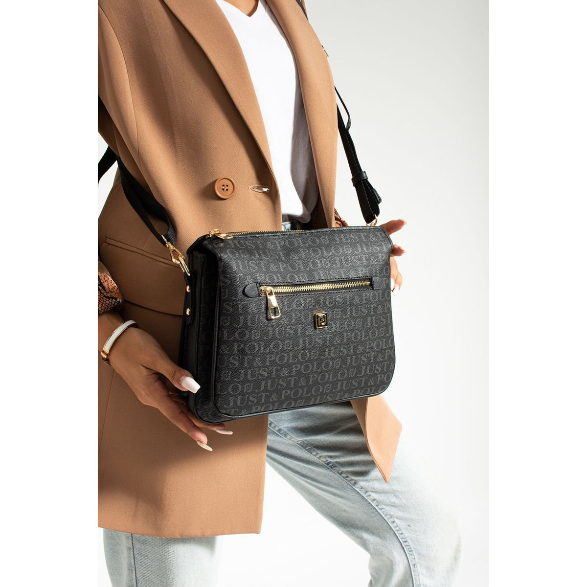 Just Polo Women's Shoulder Bag Black Length 24 cm, Width 28 cm - MALLTURK