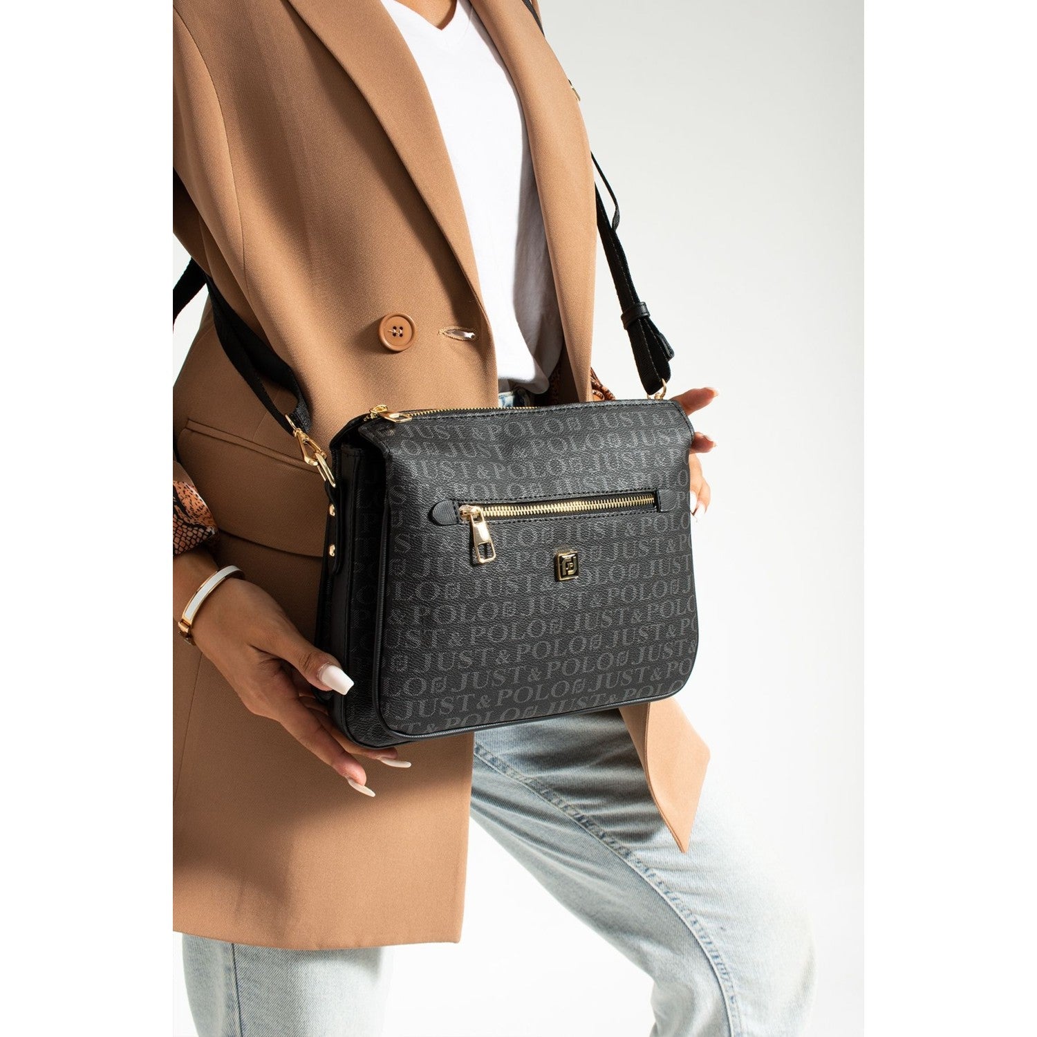 Just Polo Women's Shoulder Bag Black Length 24 cm, Width 28 cm - MALLTURK