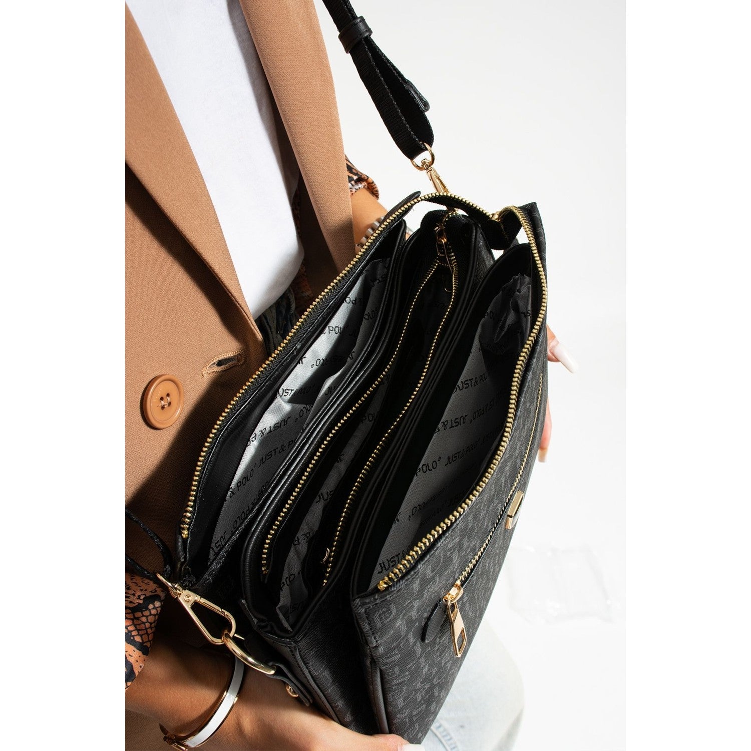 Just Polo Women's Shoulder Bag Black Length 24 cm, Width 28 cm - MALLTURK