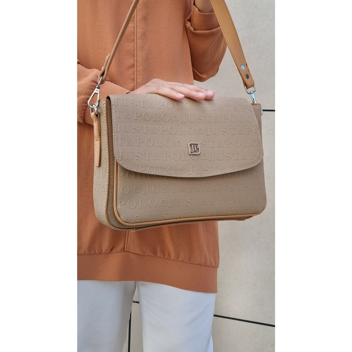 Just Polo Women's Two-Strap 6-Compartment Shoulder and Crossbody Bag JP4063TM JP4063TM Mink Women's Handbag - MALLTURK