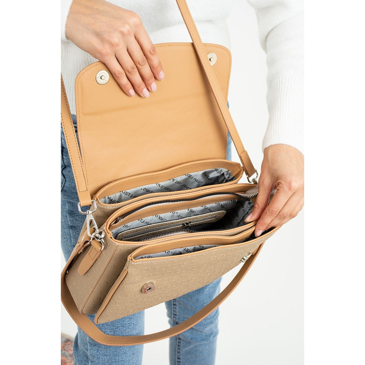Just Polo Women's Two-Strap 6-Compartment Shoulder and Crossbody Bag JP4063TM JP4063TM Mink Women's Handbag - MALLTURK