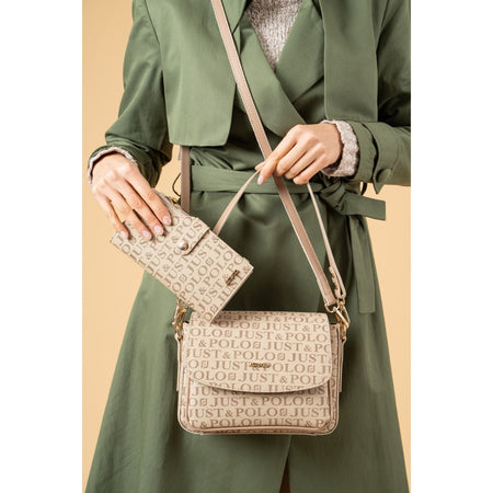 Just Polo Women's Two-Strap, Three-Compartment Shoulder and Crossbody Bag Set JPS2185 Sand - MALLTURK