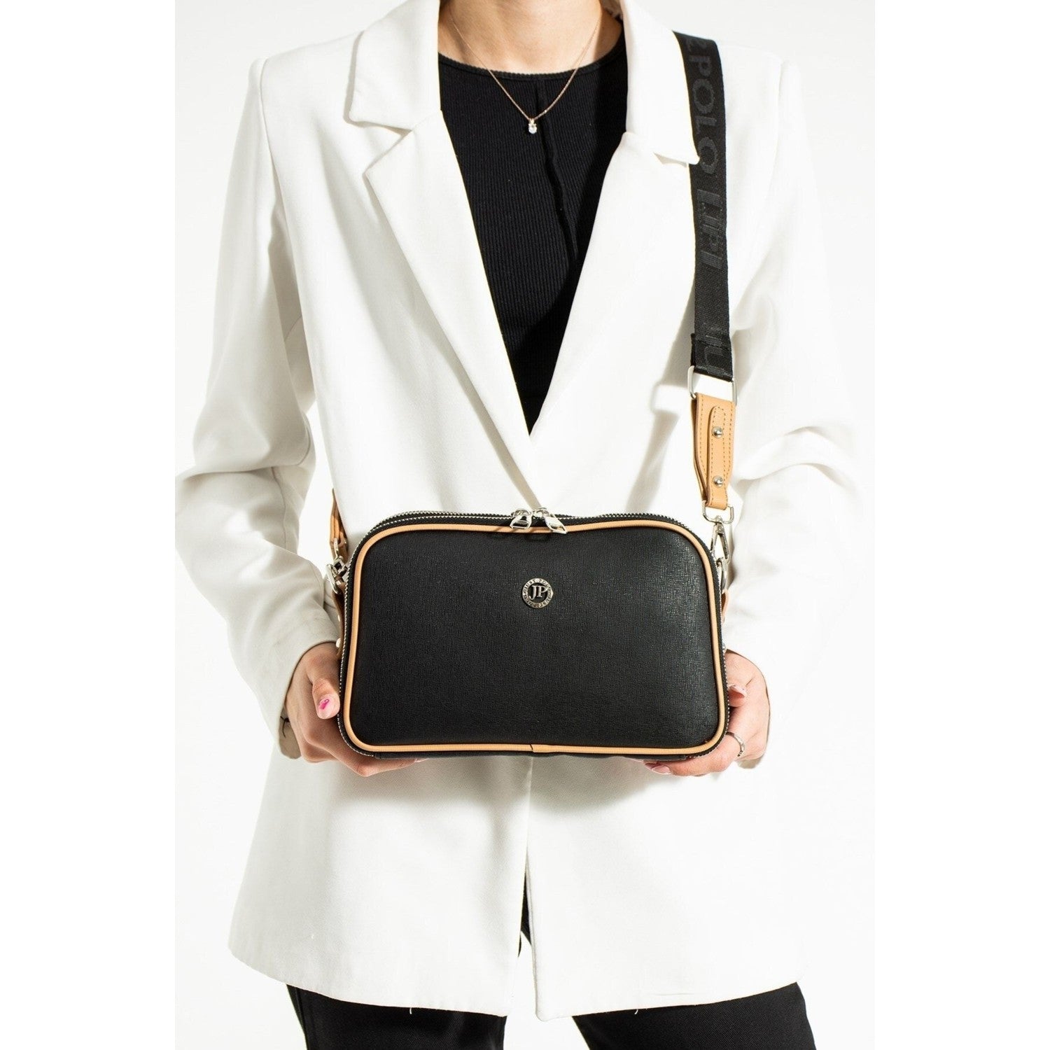 Just Polo Women's Shoulder Bag Color Black - Tan - MALLTURK
