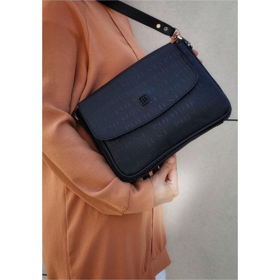 Just Polo Women's Two-Strap 6-Compartment Shoulder and Crossbody Bag JP4063TM JP4063TM Black Women's Bag - MALLTURK