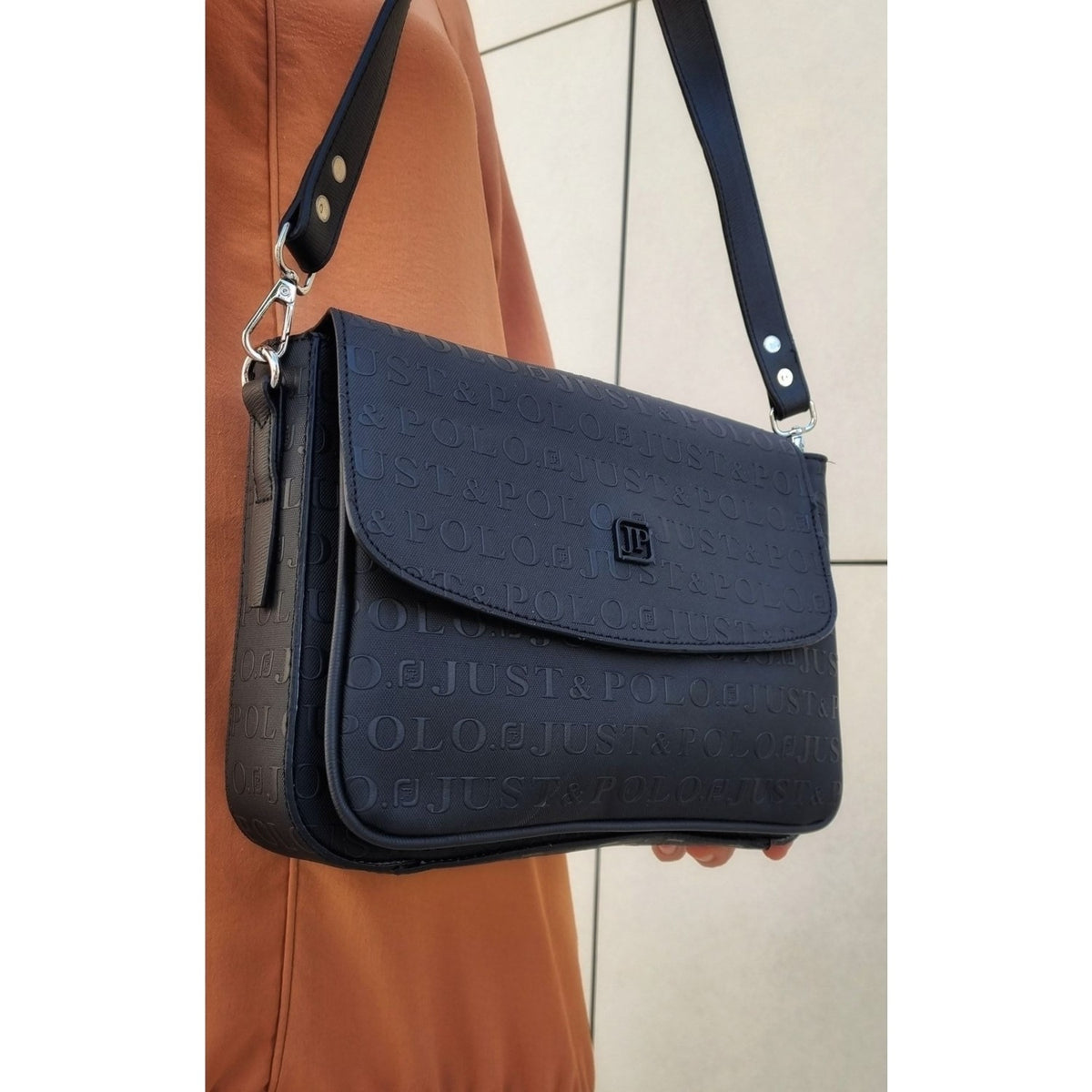 Just Polo Women's Two-Strap 6-Compartment Shoulder and Crossbody Bag JP4063TM JP4063TM Black Women's Bag - MALLTURK