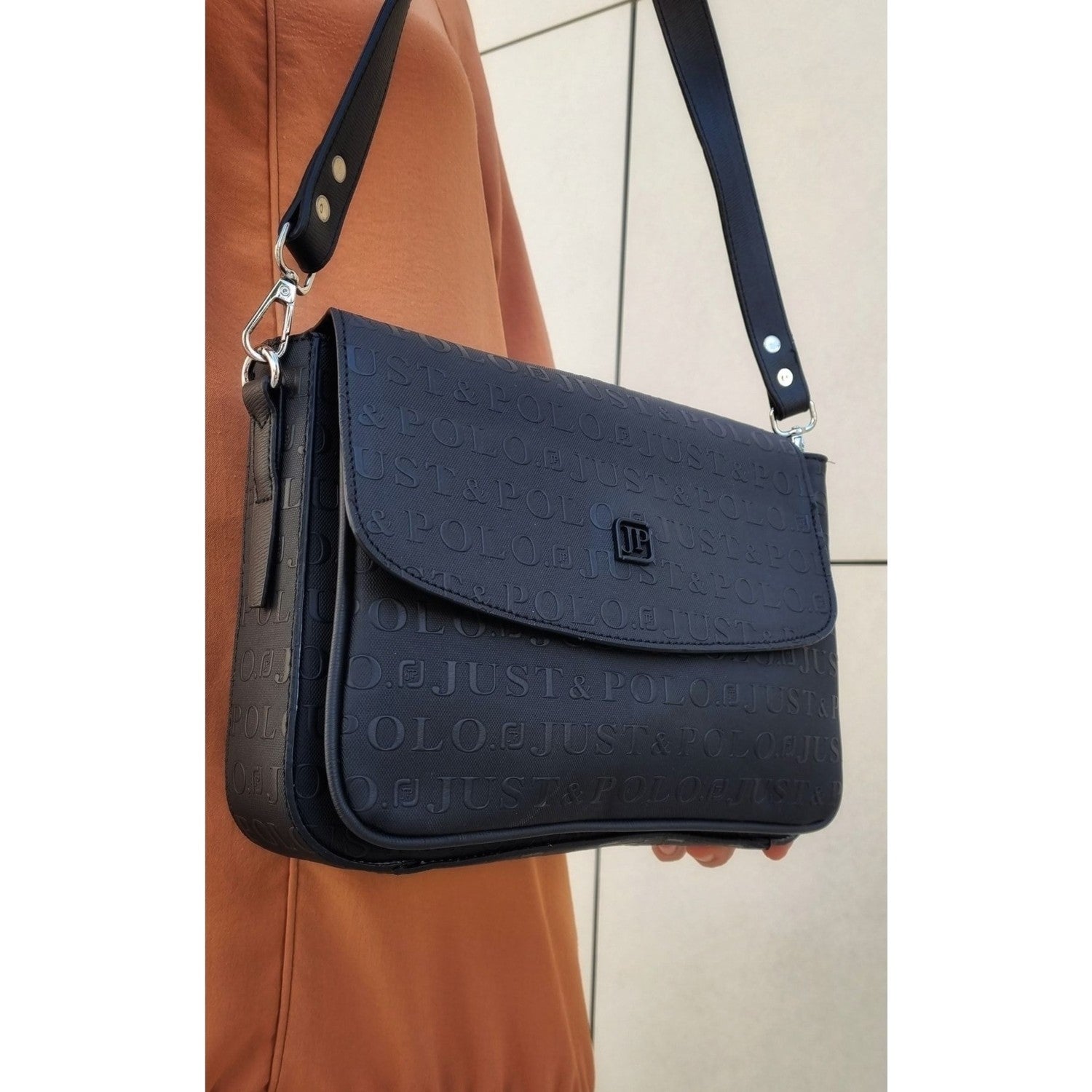 Just Polo Women's Two-Strap 6-Compartment Shoulder and Crossbody Bag JP4063TM JP4063TM Black Women's Bag - MALLTURK