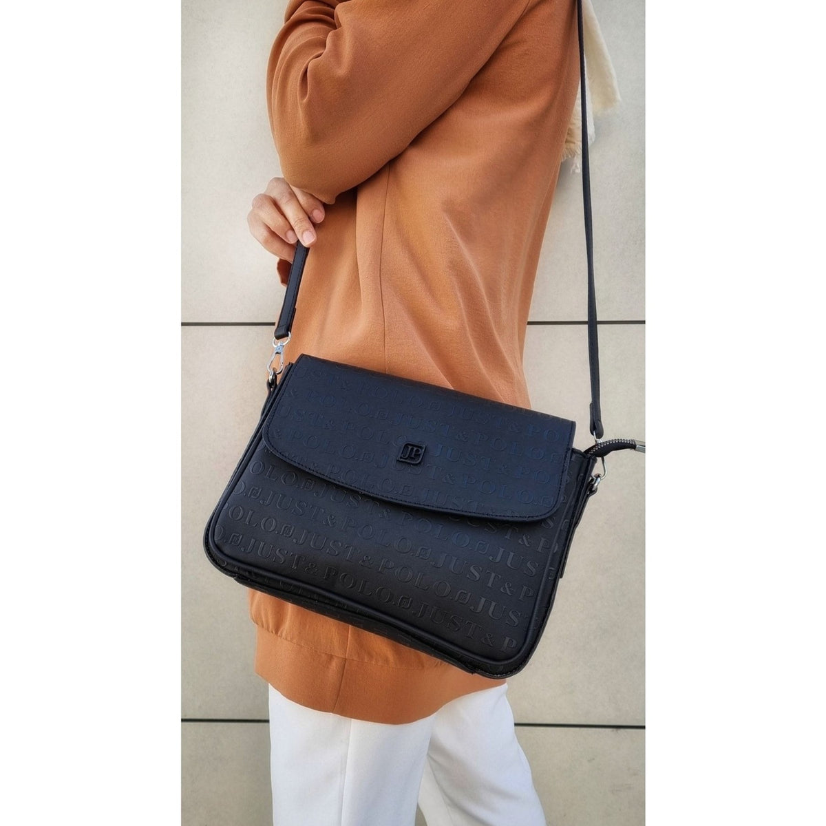 Just Polo Women's Two-Strap 6-Compartment Shoulder and Crossbody Bag JP4063TM JP4063TM Black Women's Bag - MALLTURK