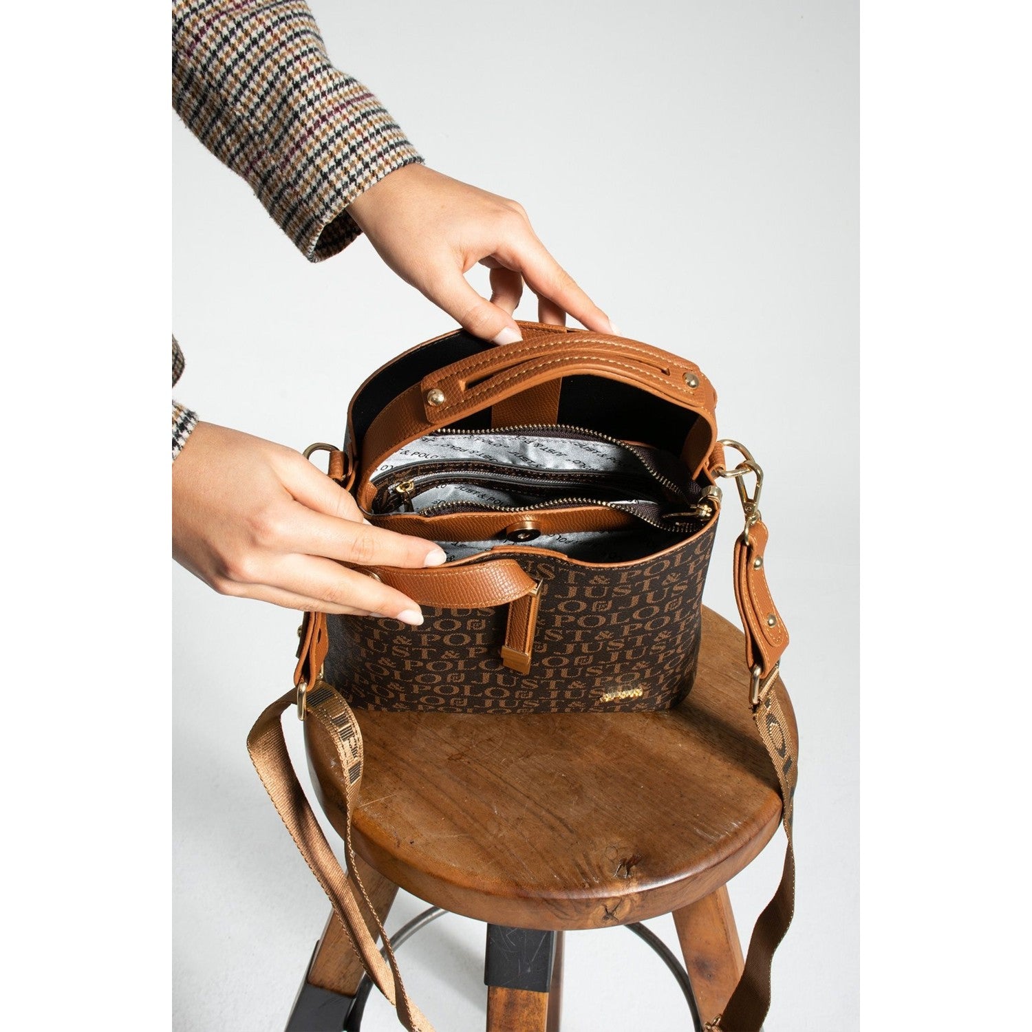 Just Polo Women's Hand and Shoulder Bag 2055 Brown Tan Stylish Look for Everyday Use - MALLTURK