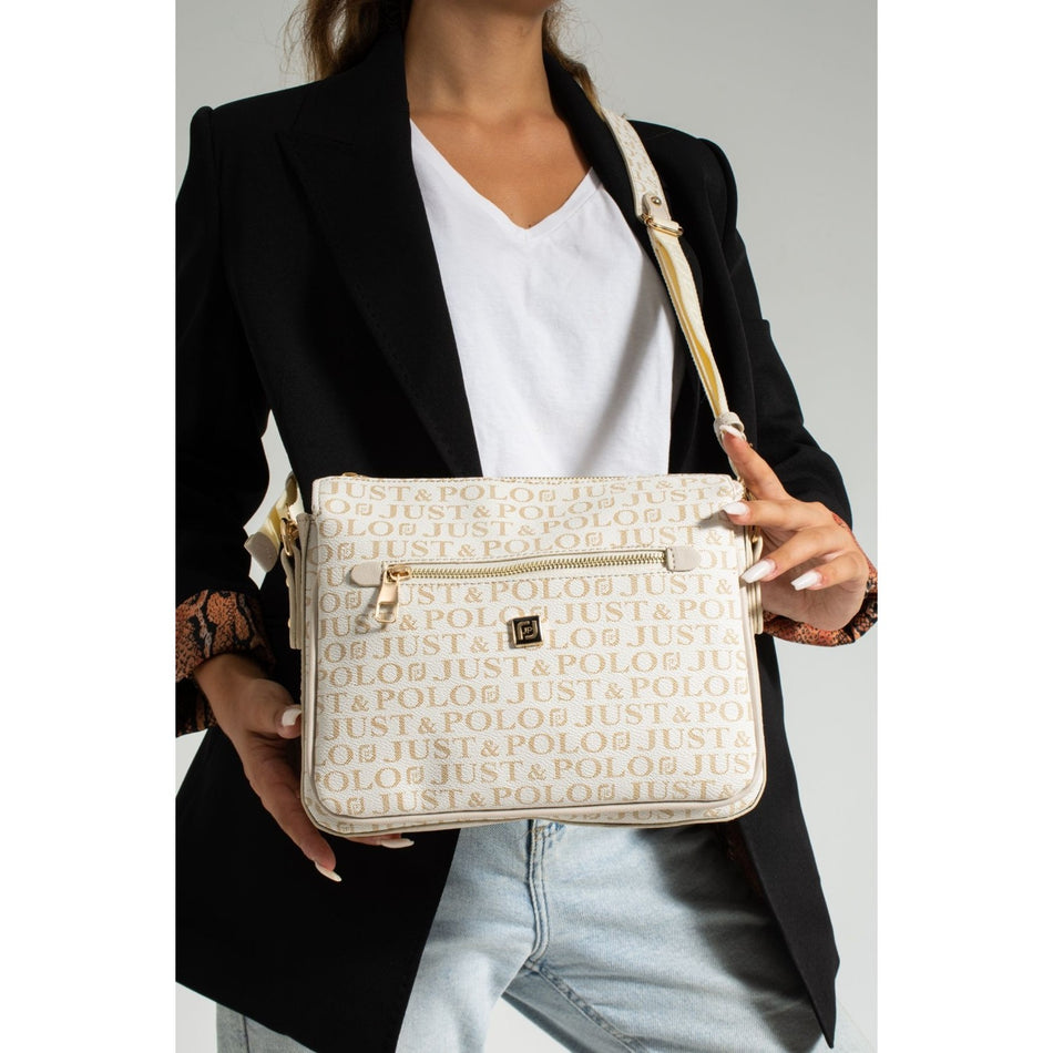Just Polo Women's Shoulder Bag Length 24 cm, Width 28 cm Cream - MALLTURK