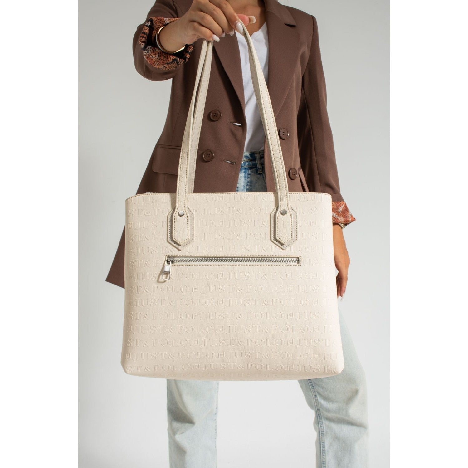 Just Polo Women's Shoulder Bag 33 cm x 30 cm Cream - MALLTURK