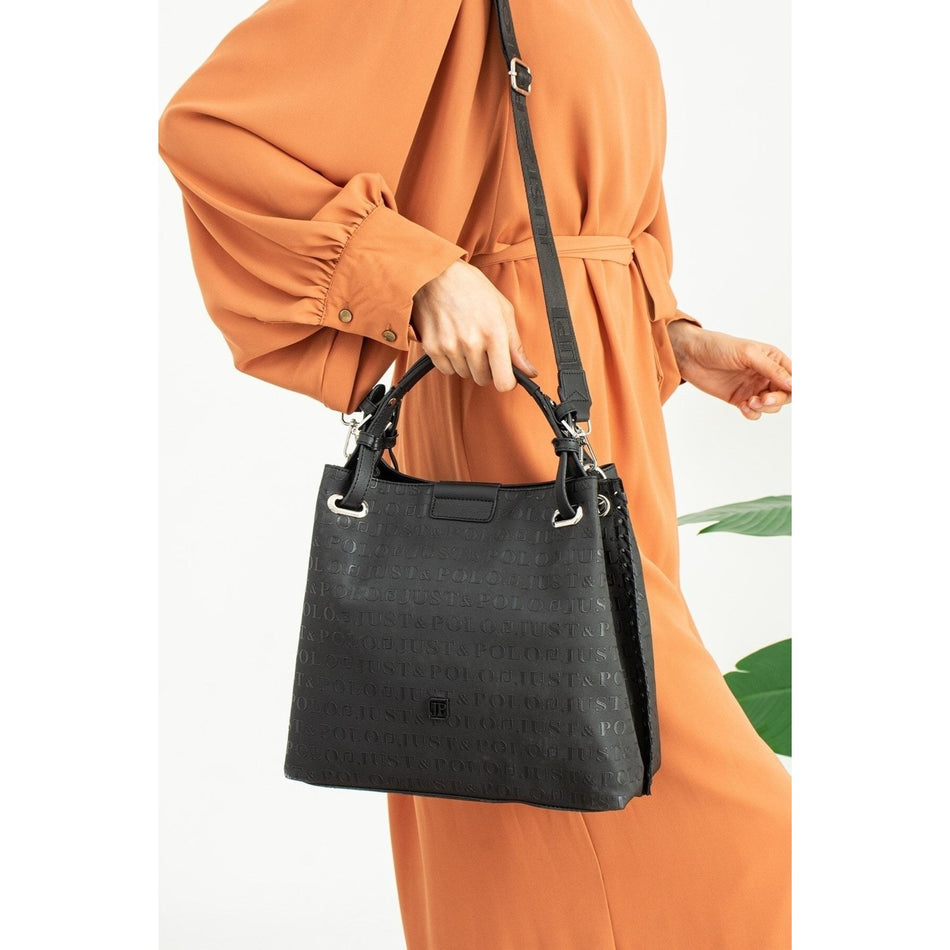 Just Polo Embossed Pattern Magnetic Snap Closure Handbag with Shoulder Strap Women's Shoulder Bag - MALLTURK