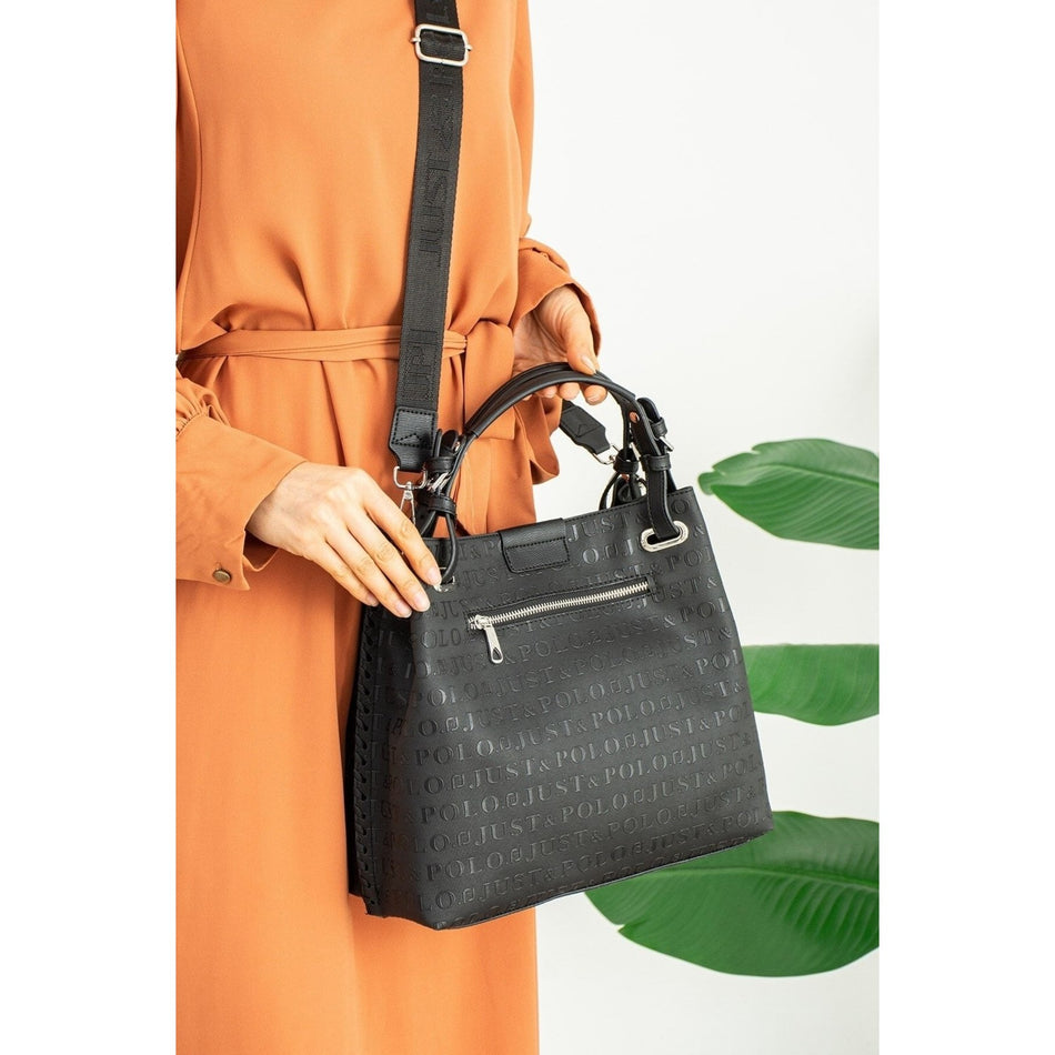 Just Polo Embossed Pattern Magnetic Snap Closure Handbag with Shoulder Strap Women's Shoulder Bag - MALLTURK