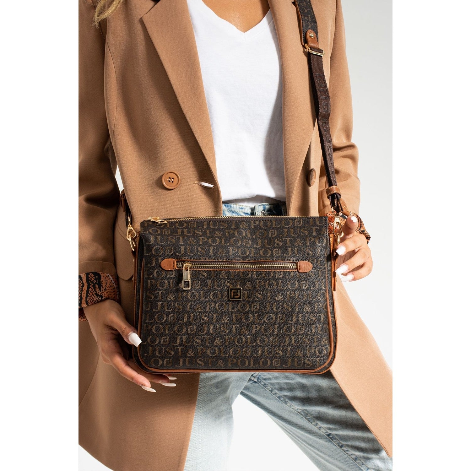 Just Polo Women's Shoulder Bag Length 24 cm, Width 28 cm Brown - Tan - MALLTURK