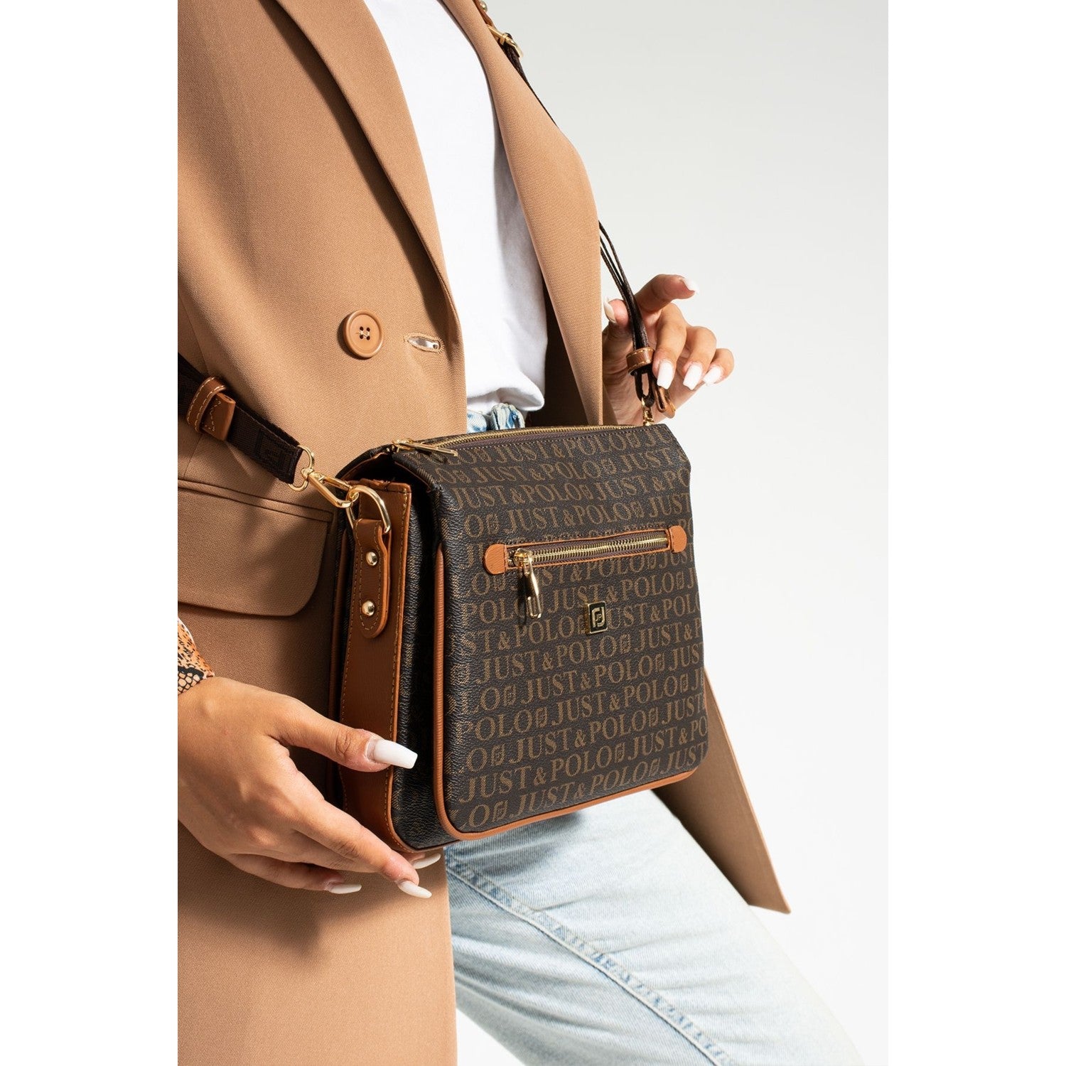 Just Polo Women's Shoulder Bag Length 24 cm, Width 28 cm Brown - Tan - MALLTURK