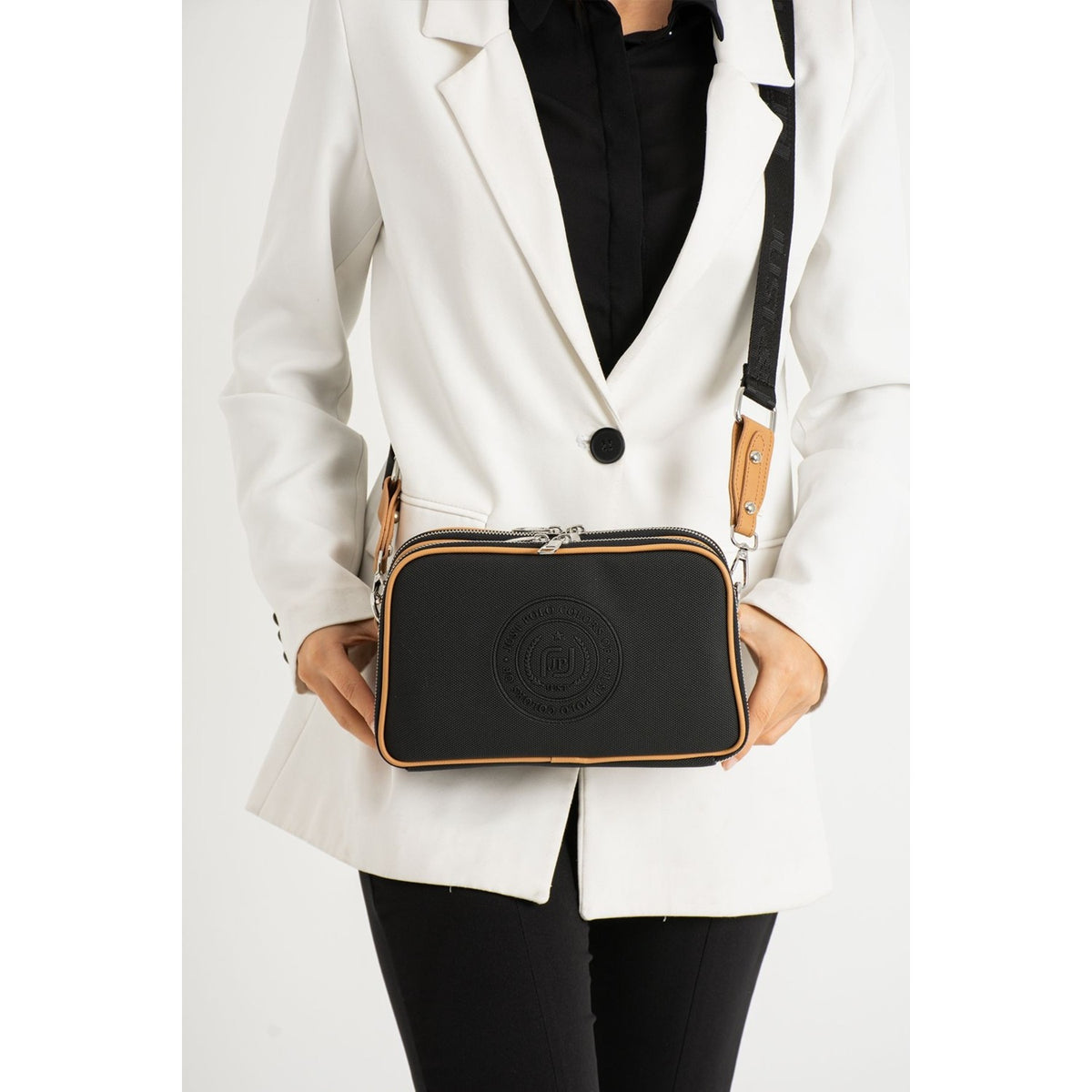 Just Polo Women's Shoulder & Messenger Bag Black - Tan - MALLTURK