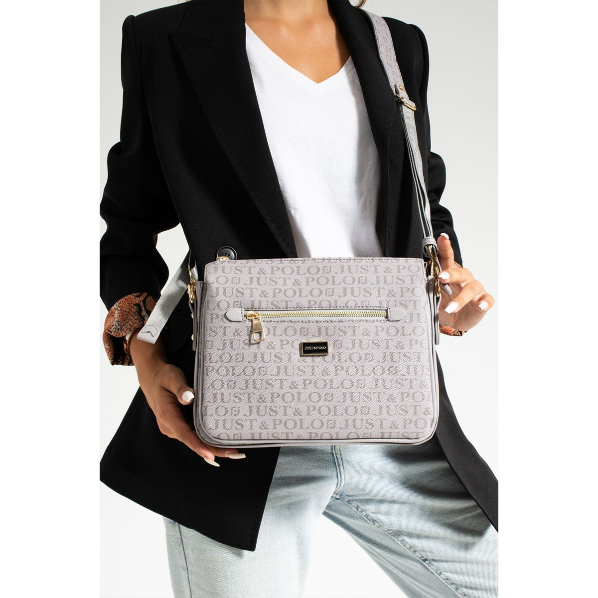 Just Polo Women's Shoulder Bag Length 24 cm, Width 28 cm Light Gray - MALLTURK