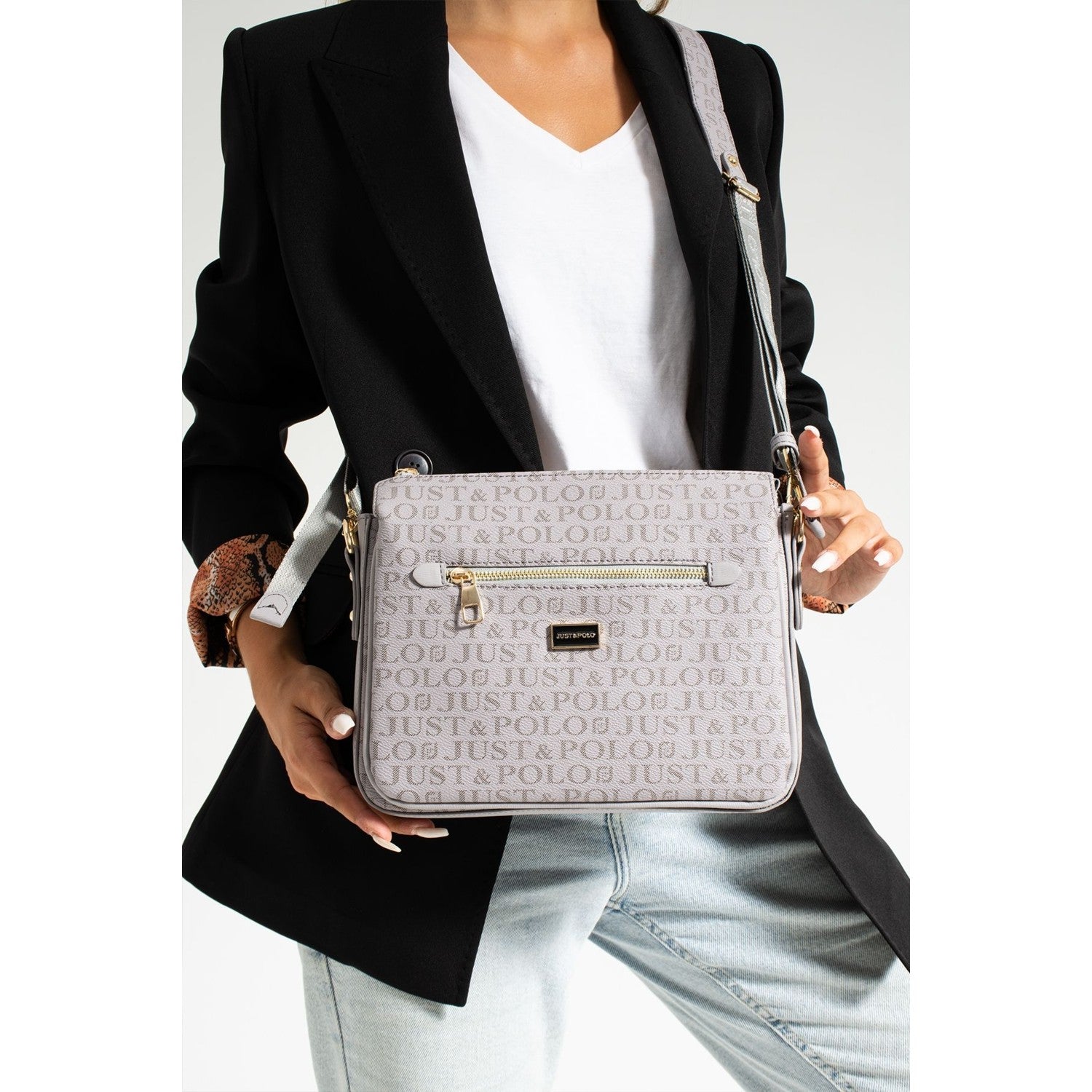 Just Polo Women's Shoulder Bag Length 24 cm, Width 28 cm Light Gray - MALLTURK