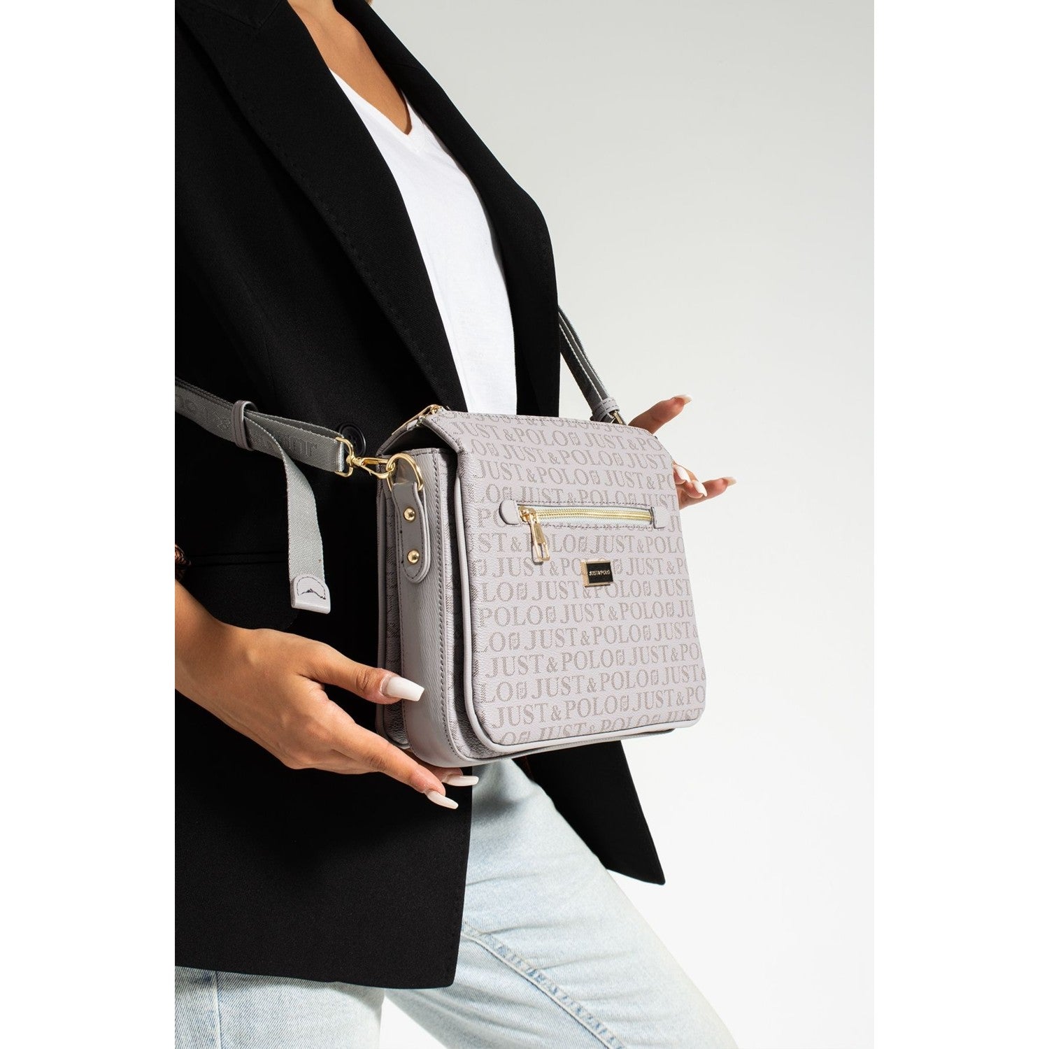 Just Polo Women's Shoulder Bag Length 24 cm, Width 28 cm Light Gray - MALLTURK