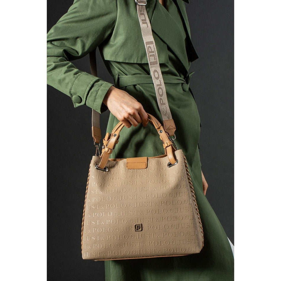 Just Polo Embossed Pattern Magnetic Snap Closure Handbag with Shoulder Strap Women's Handbag - MALLTURK