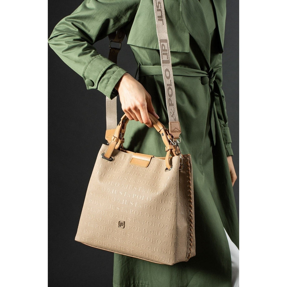 Just Polo Embossed Pattern Magnetic Snap Closure Handbag with Shoulder Strap Women's Handbag - MALLTURK